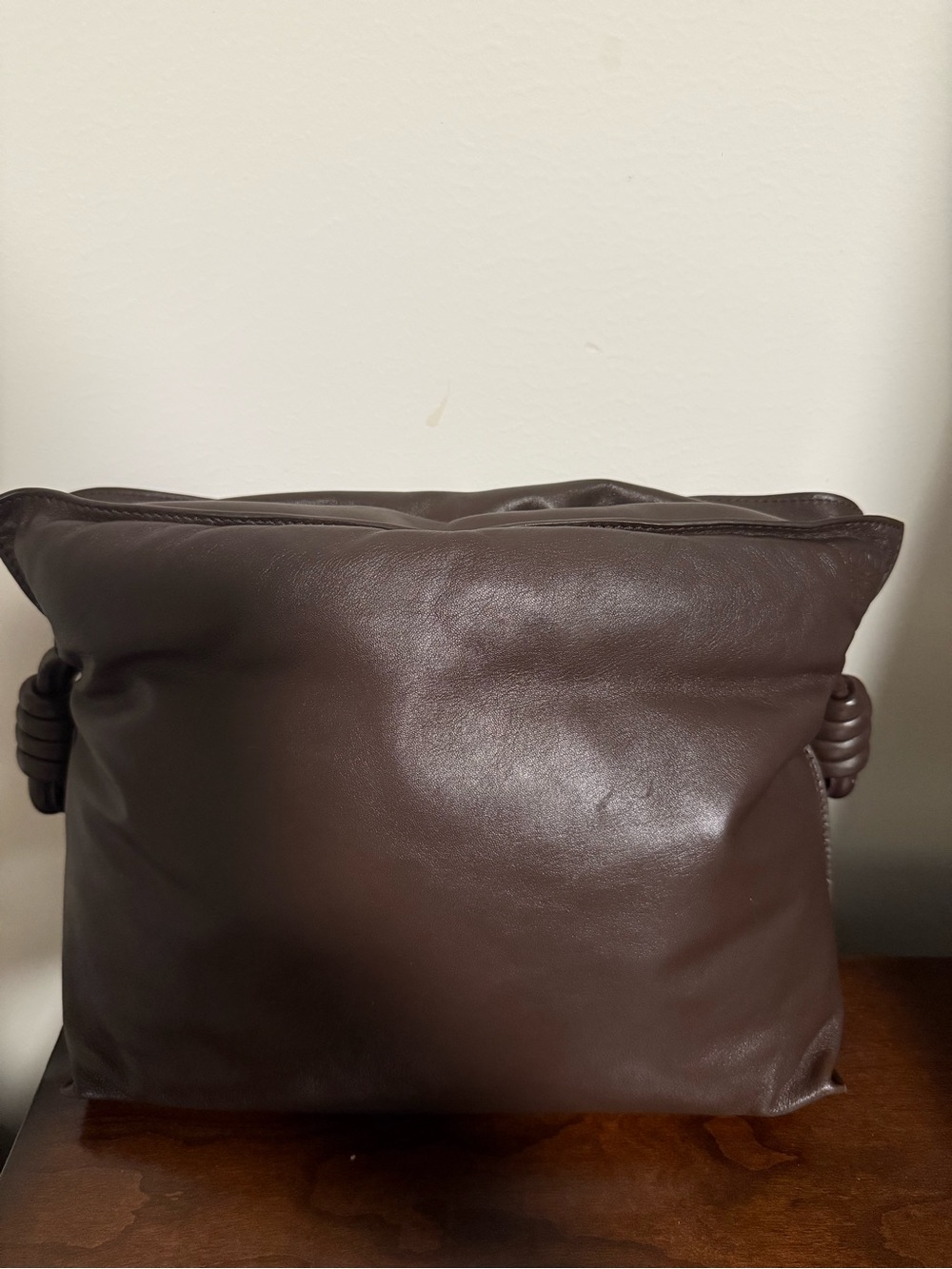 Loewe Medium Chocolate Brown Flamenco Leather Clutch w/ Embossed Strap